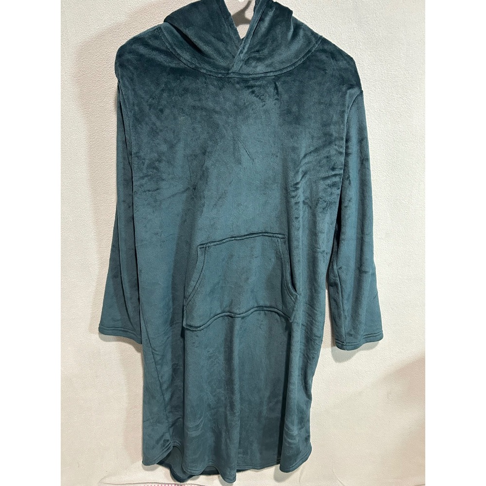 32 Degrees Heat Sleepwear Hoodie S/M Teal Plush Fleece Long Loungewear